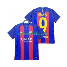 Camisolas de futebol FC Barcelona SUAREZ 9 2016 2017 Retro Equipamento Principal Manga Curta